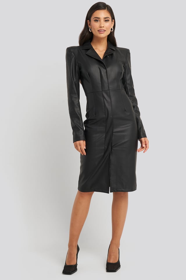 Power Shoulder PU Dress Black