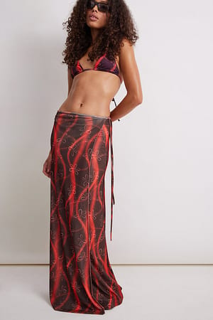 Red Flower Print Print Wrapped Maxi Skirt