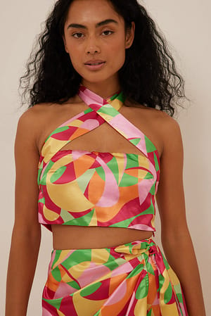 Geometric Bright Printed Cross Front Top