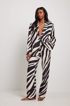 Zebra beige Recycled Printed Mid Rise Wide Suit Pants