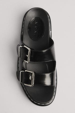 Black Profile Buckle Sandals