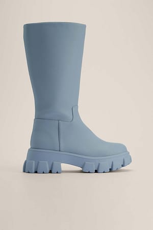 Dusty Blue Profile Sole Calf Boots