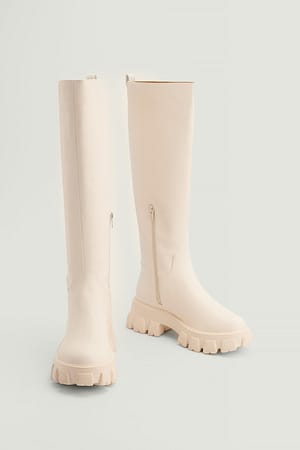 Profile Sole Shaft Boots Offwhite | NA-KD
