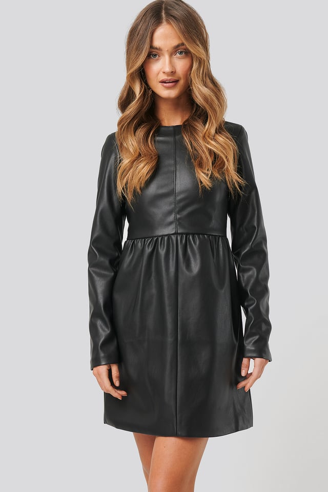 PU Long Sleeve Mini Dress Black