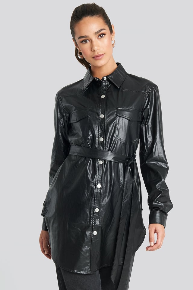 Pu Shirt Jacket Black