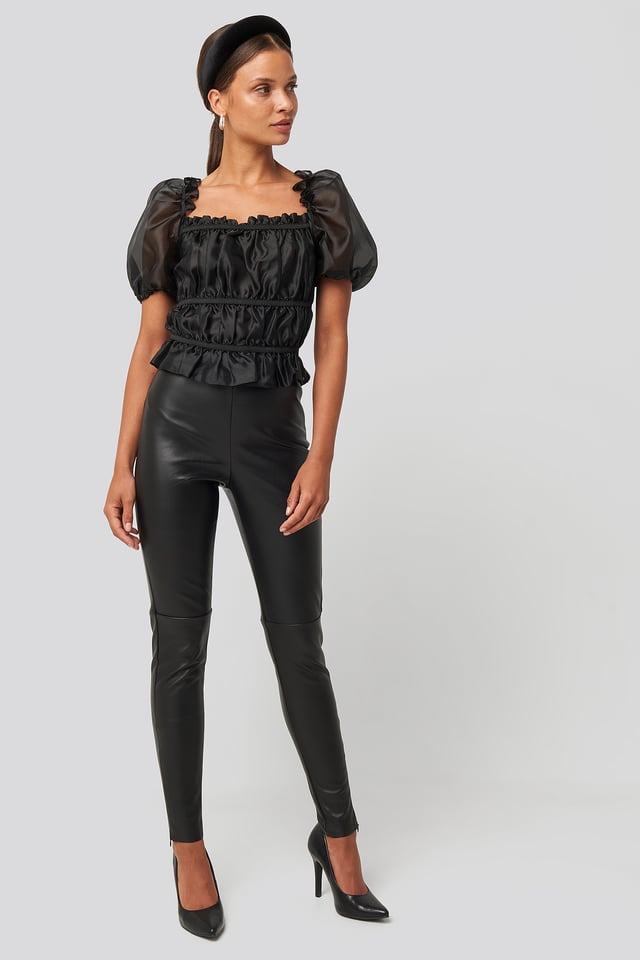 PU Zipper Pants Black