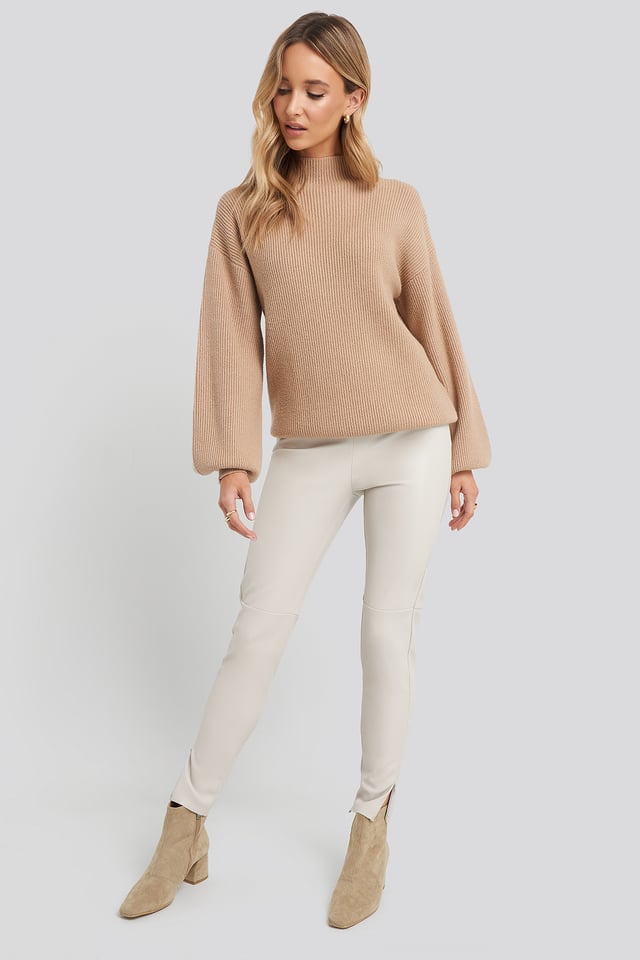 PU Zipper Pants Light Grey