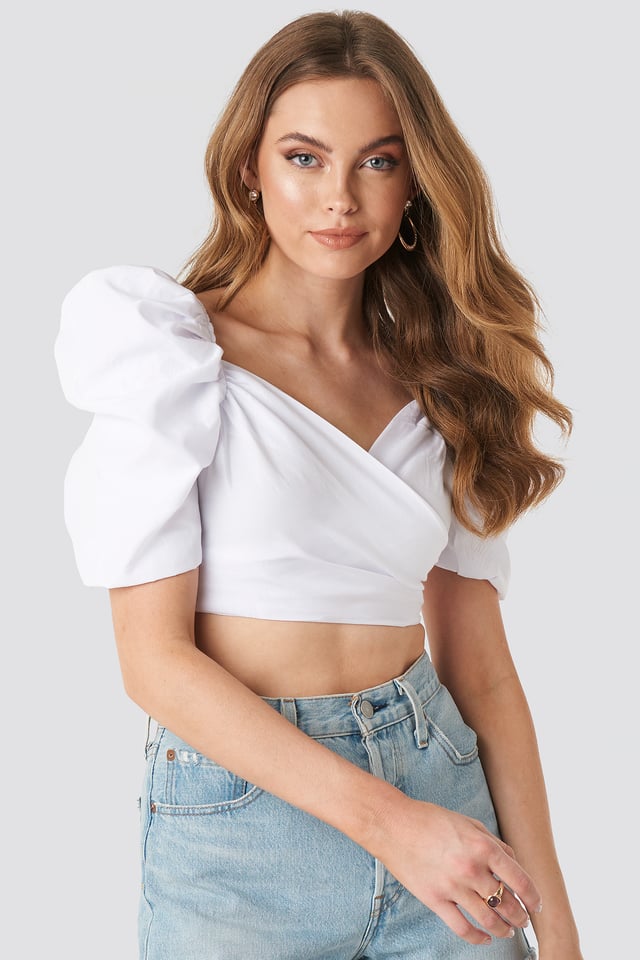 Puff Shoulder Crop Top White