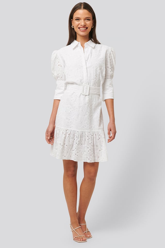 Puff Sleeve Anglaise Dress White