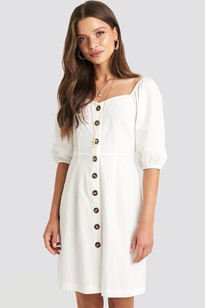 White Puff Sleeve Cotton Mini Dress