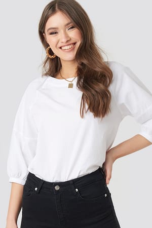 White Puff Sleeve Cotton Top
