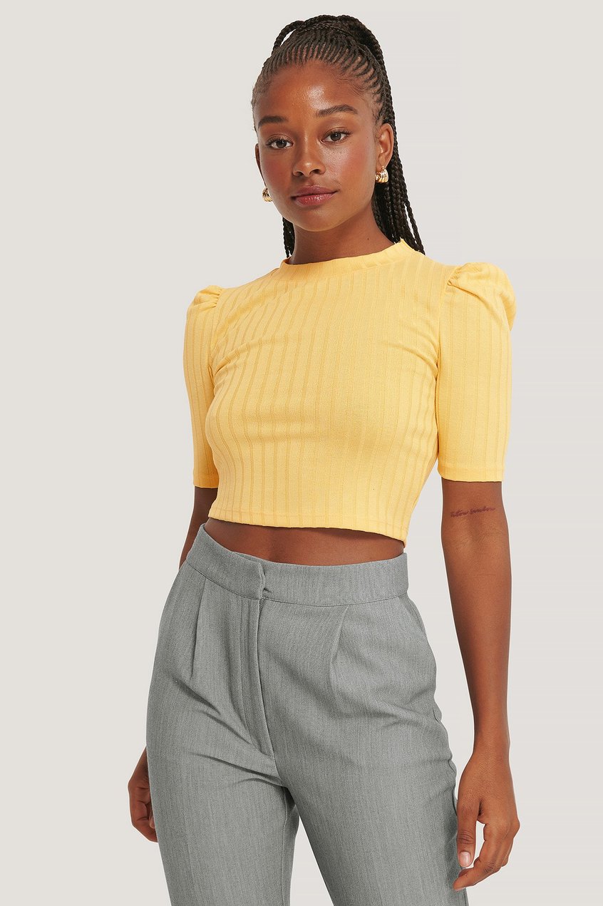 T-shirts | Tops Hauts à manches bouffantes | Puff Sleeve Cropped Ribbed Top - QD15769
