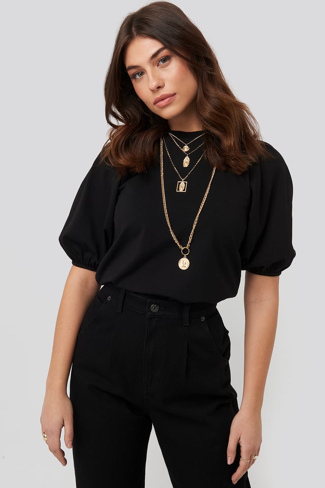 Puff Sleeve Jersey Top Black