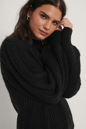Puff Sleeve Knitted Sweater Black | NA-KD