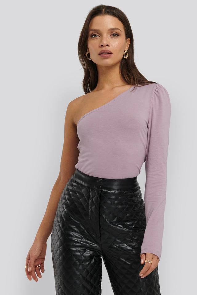 Puff Sleeve One Shoulder Top Dusty Purple