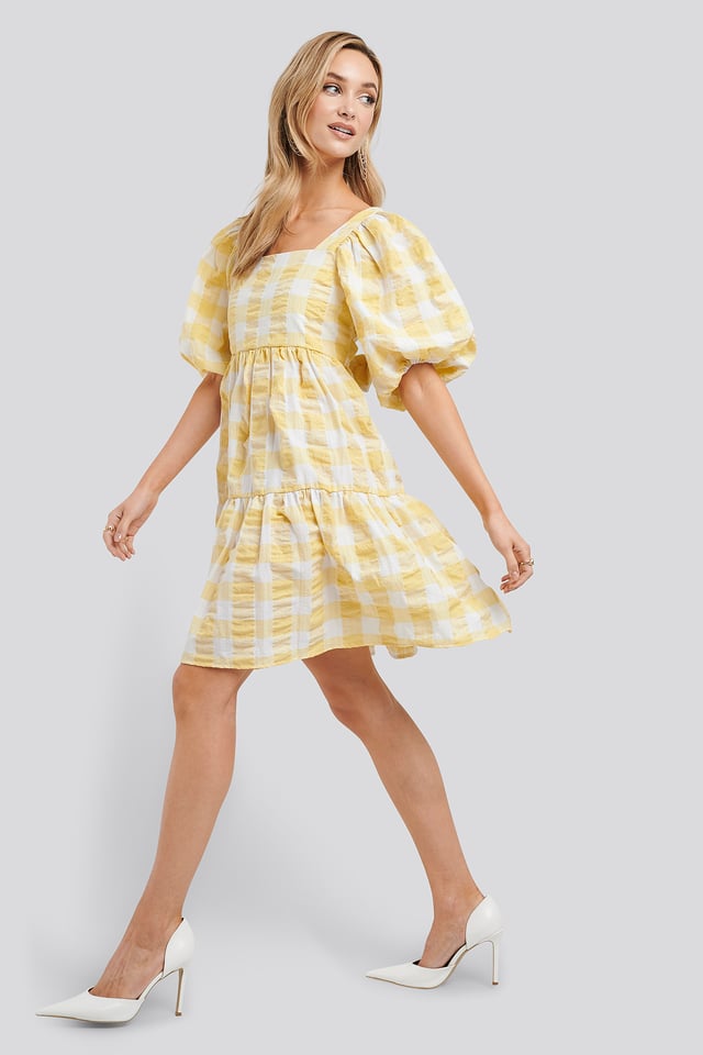 Puff Sleeve Smock Mini Dress Yellow