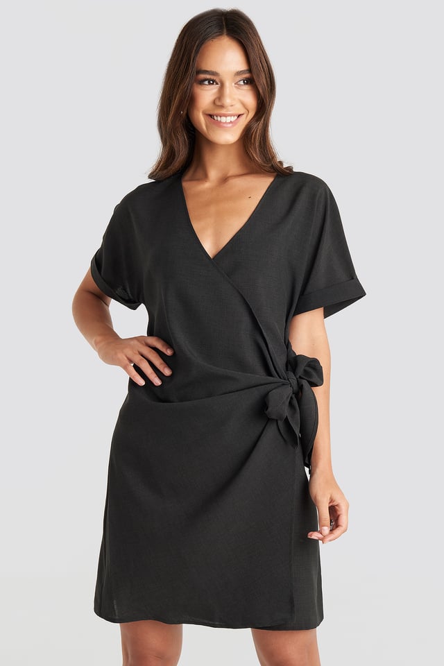 Overlap Knot Mini Dress Black
