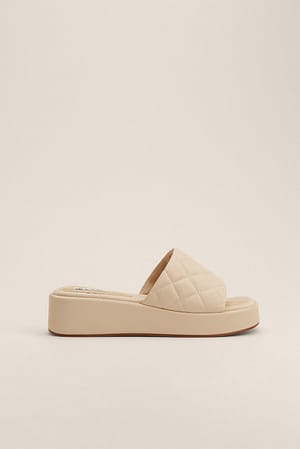Cream Quilted Flatform Slippers