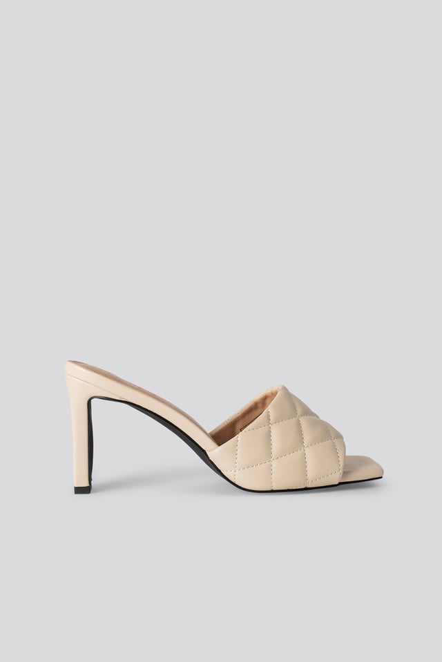 Quilted Heeled Mules Cream