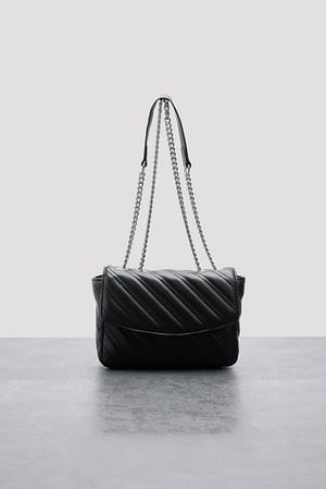 Black Quilted Leather Look Chain Bag