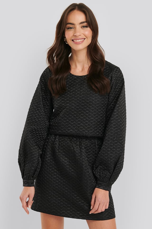 Quilted Mini Satin Skirt Black
