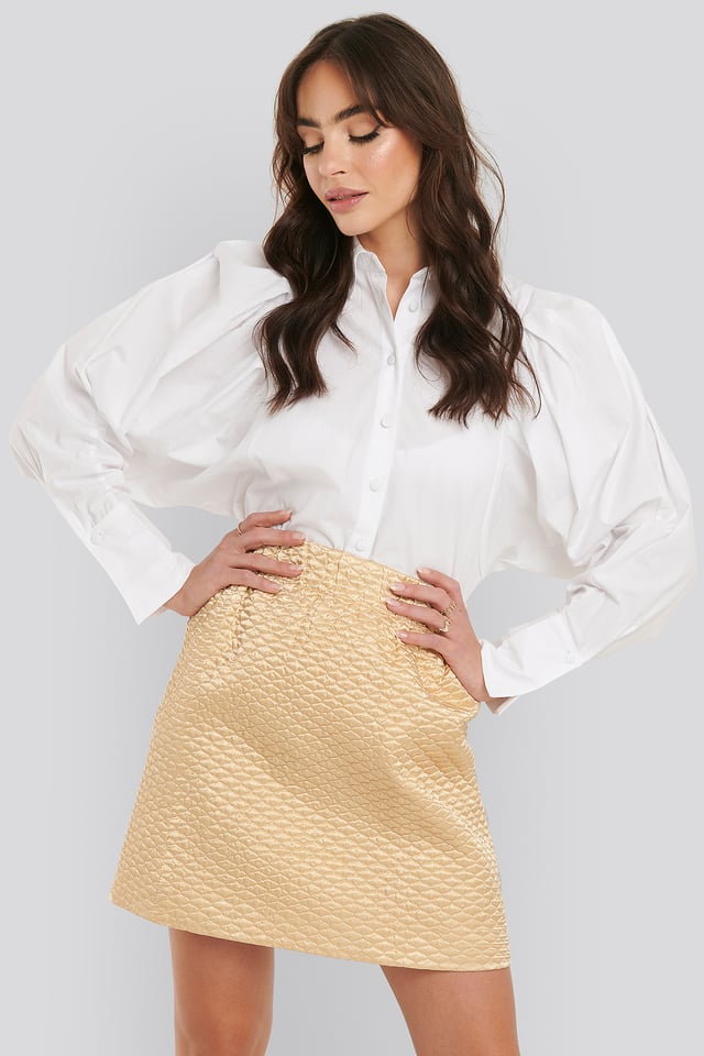 Quilted Mini Satin Skirt Beige
