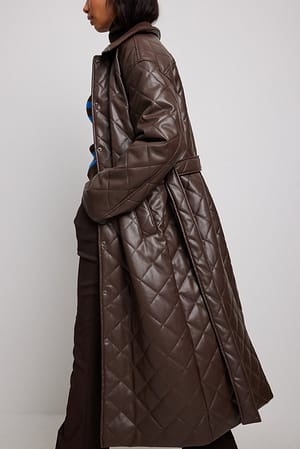 Brown NA-KD Quilted Pu Coat