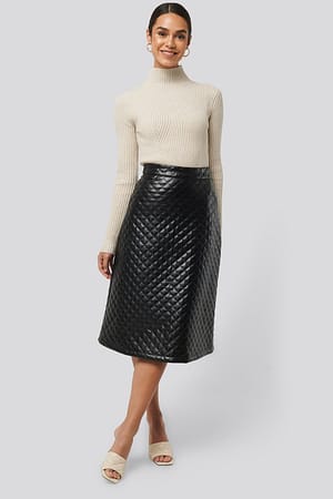 Black NA-KD Trend Quilted PU Midi Skirt