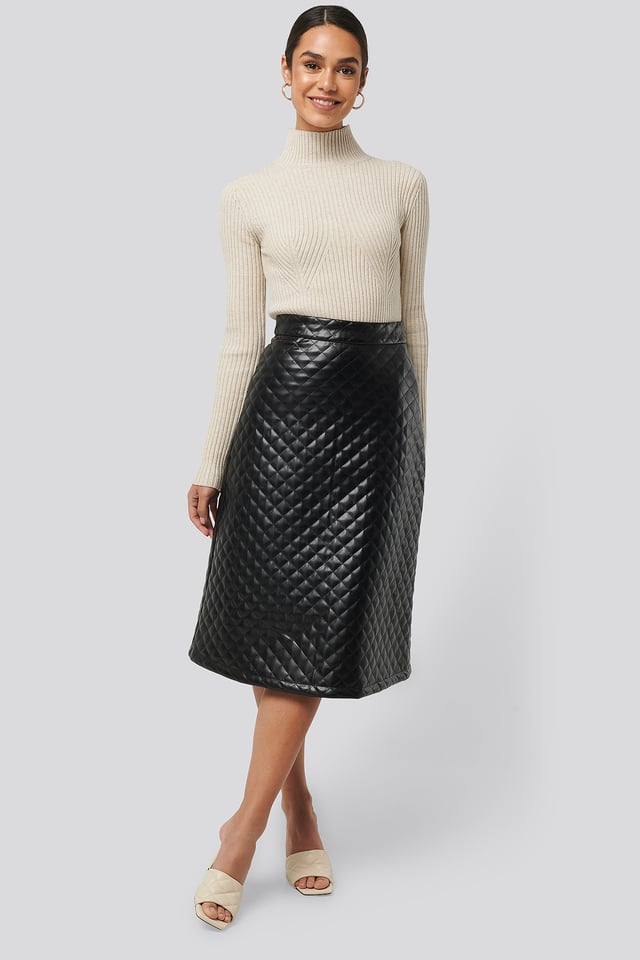 Quilted PU Midi Skirt Black