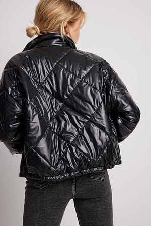 Black NA-KD Quilted Pu Padded Jacket