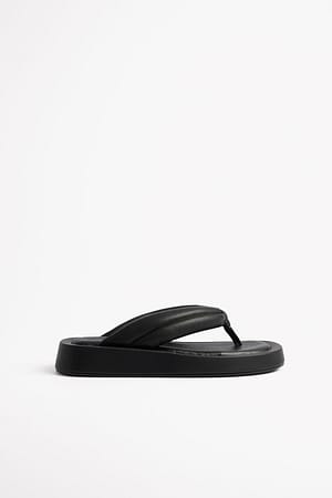 Black Quilted Toe Strap Sandals