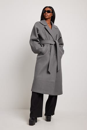 Raglan Sleeve Belted Coat Grey | NA-KD