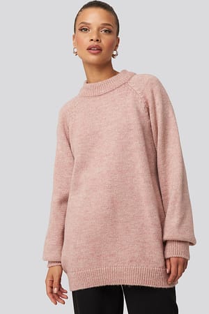 Dusty Rose Raglan Sleeve Knitted Sweater