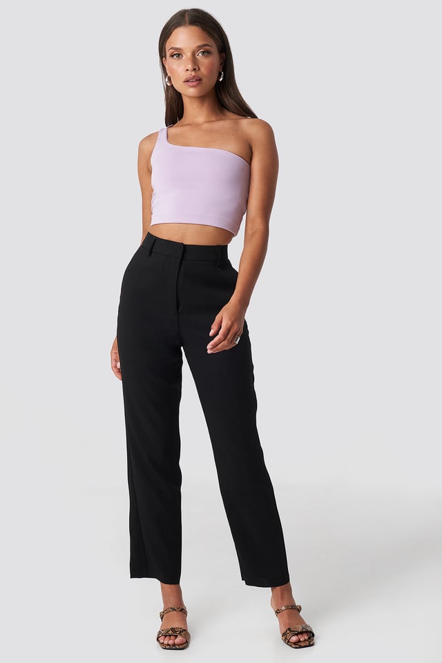 Raw Hem Ankle Pants Black