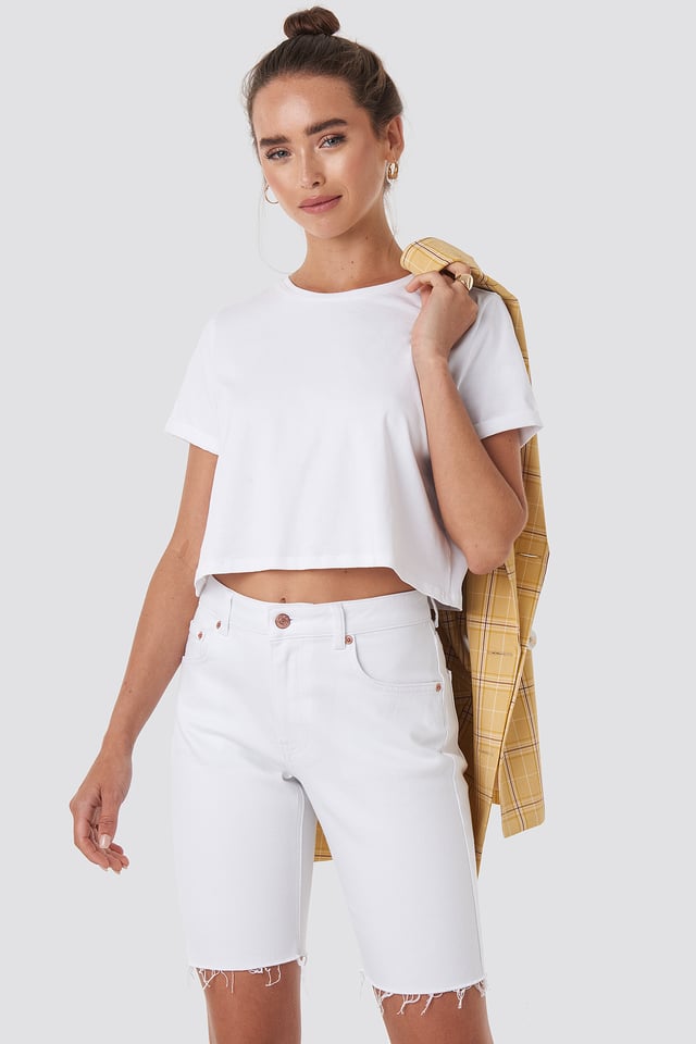 Raw Hem Denim Cycling Shorts White