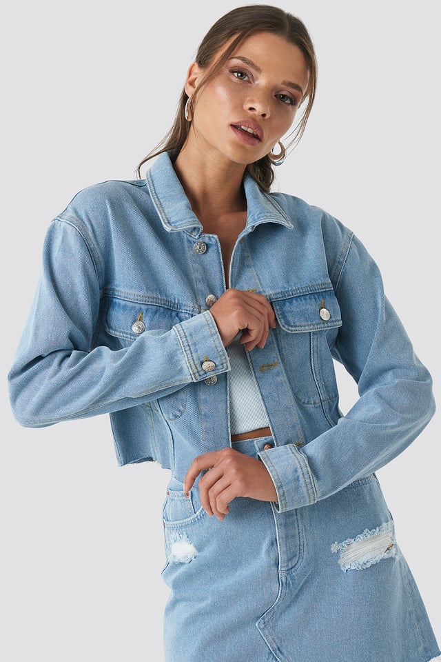 Raw Hem Denim Jacket Light Stone Wash