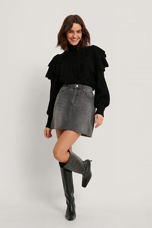 Grey Wash NA-KD Trend Raw Hem Denim Mini Skirt
