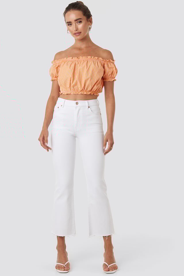 Raw Hem Kick Flare Jeans White