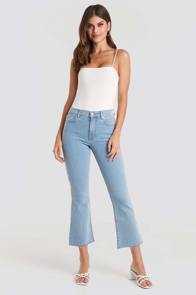 Raw Hem Kick Flare Jeans Light Blue