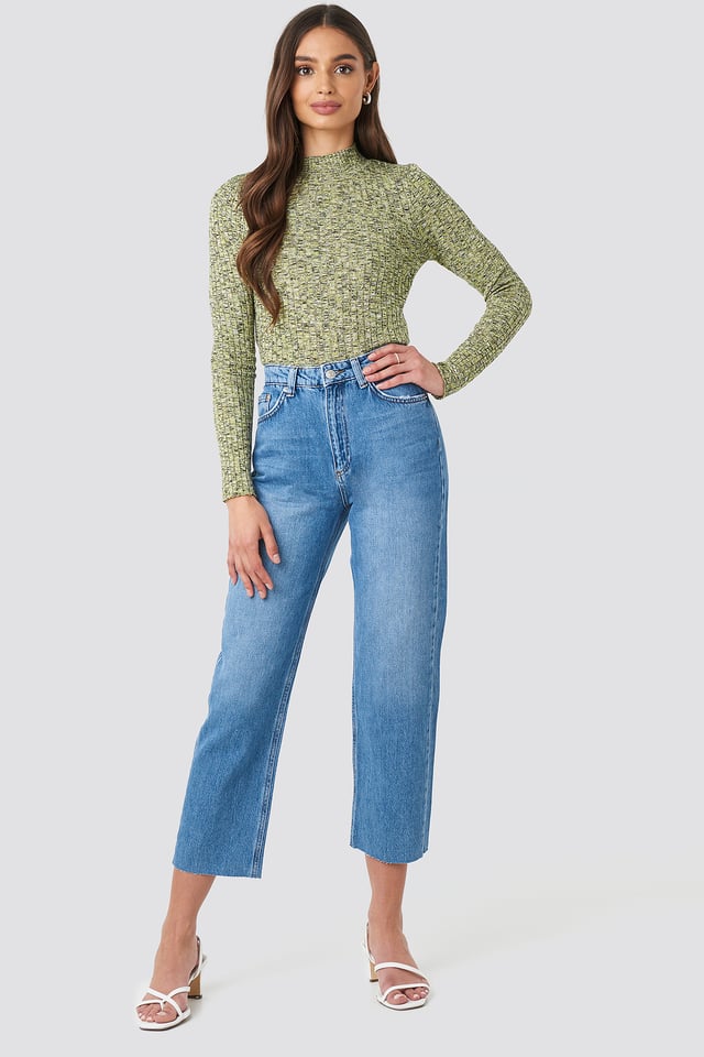 Raw Hem Straight Jeans Light Blue