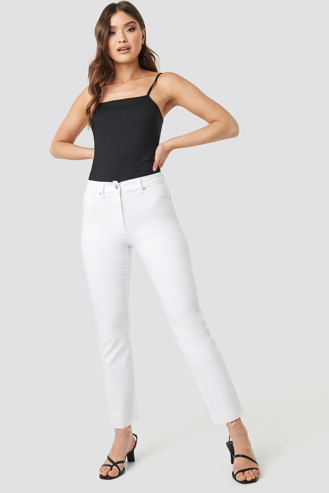 Raw Hem Straight Leg Jeans White