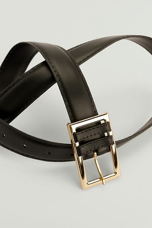 Rectangular Buckle Leather Belt Black | NA-KD