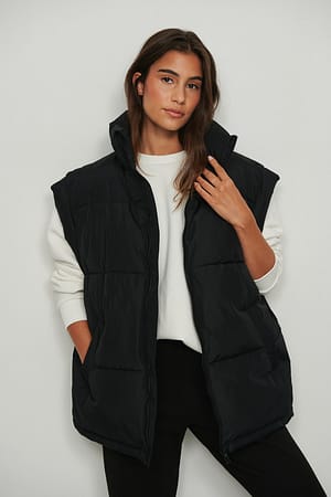 Black Recycled Belted Padded Vest