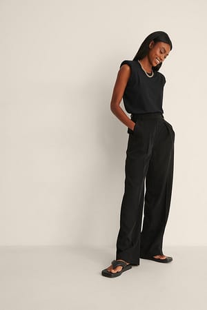 Black NA-KD Trend Recycled Button Detailed Wide Leg Trousers