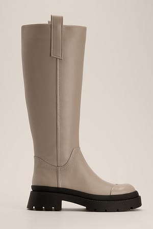 Light Taupe Cap Detailed Shaft Boots