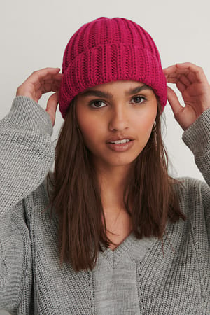 Hot Pink Recycled Chunky Beanie