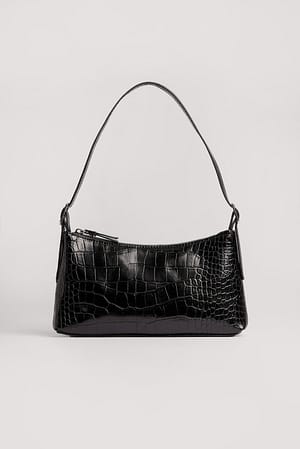 Black Croc Baguette Bag