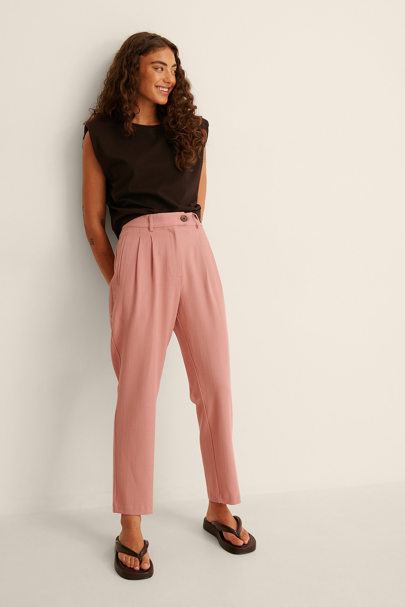 Recycled Cropped Cigarette Pants Pink  NAKD