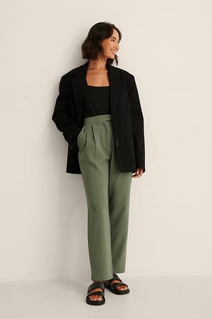 Dark Green Indsnit bukser med elastisk talje