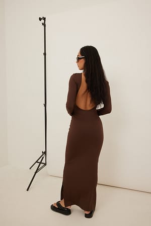 Brown Recycled Deep Back Maxi Dress